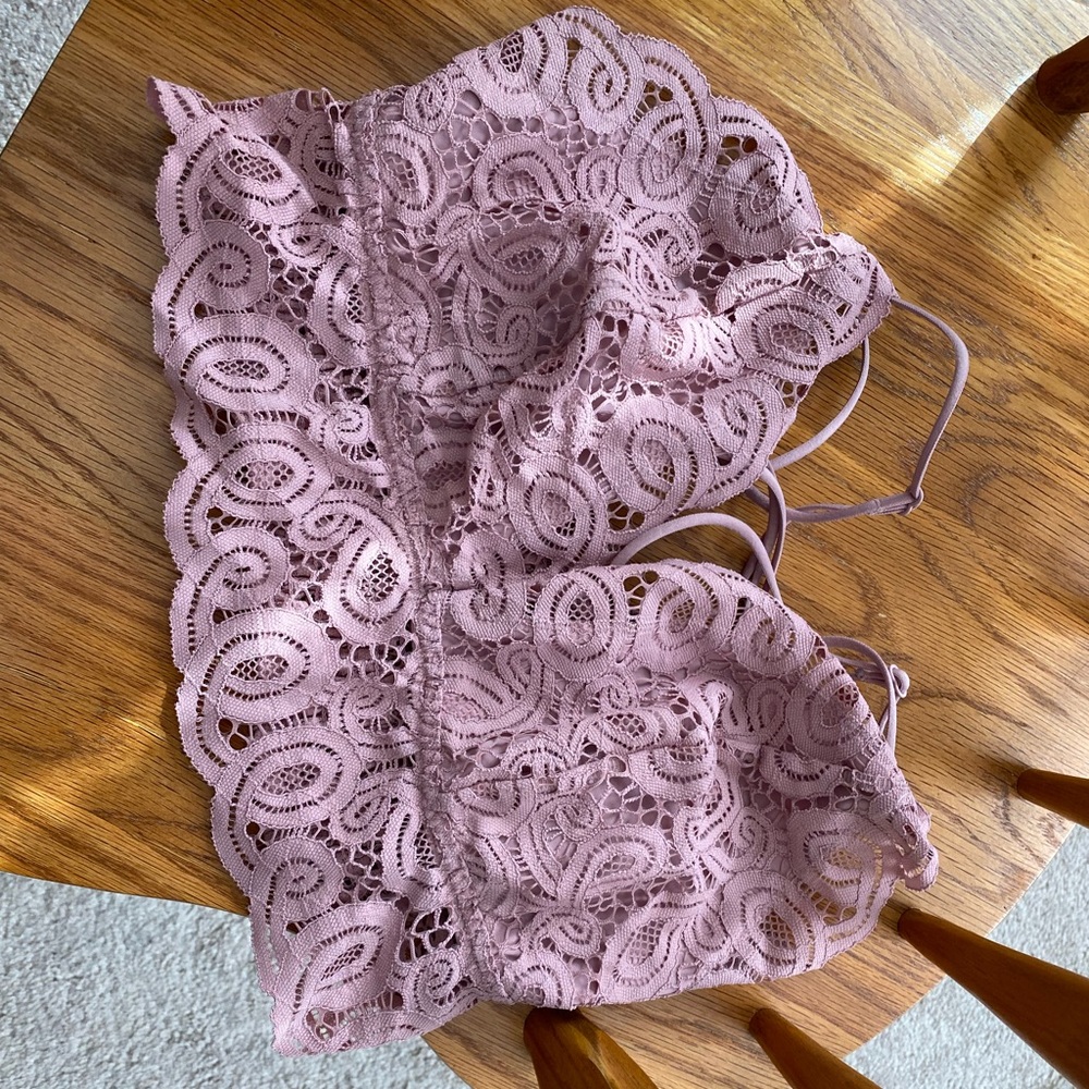 crochet PINK lace bralette